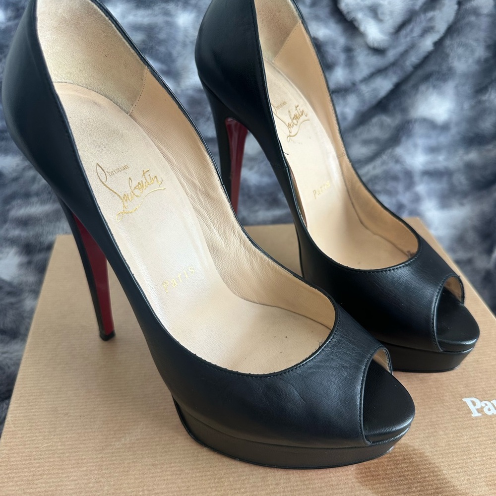 Christian Louboutin Black Peep Toe Platform Heels